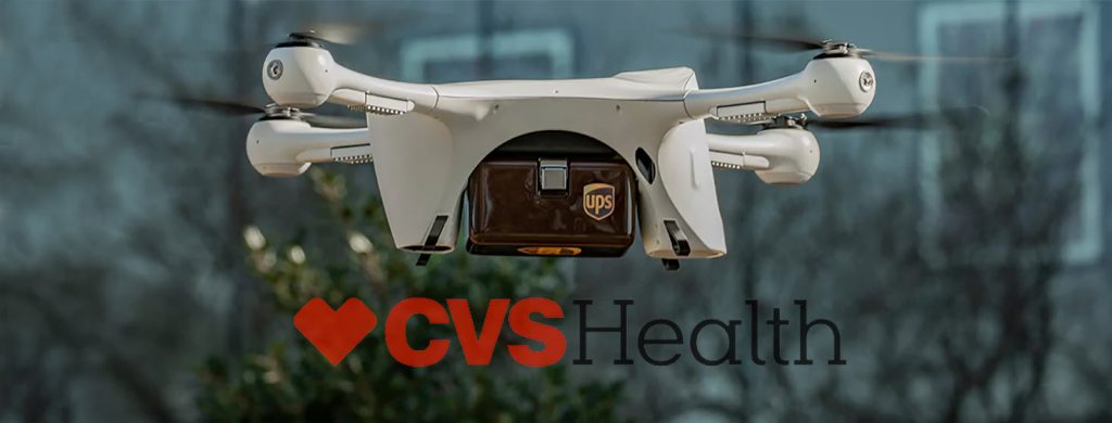 UPS Drone flying a CVS package